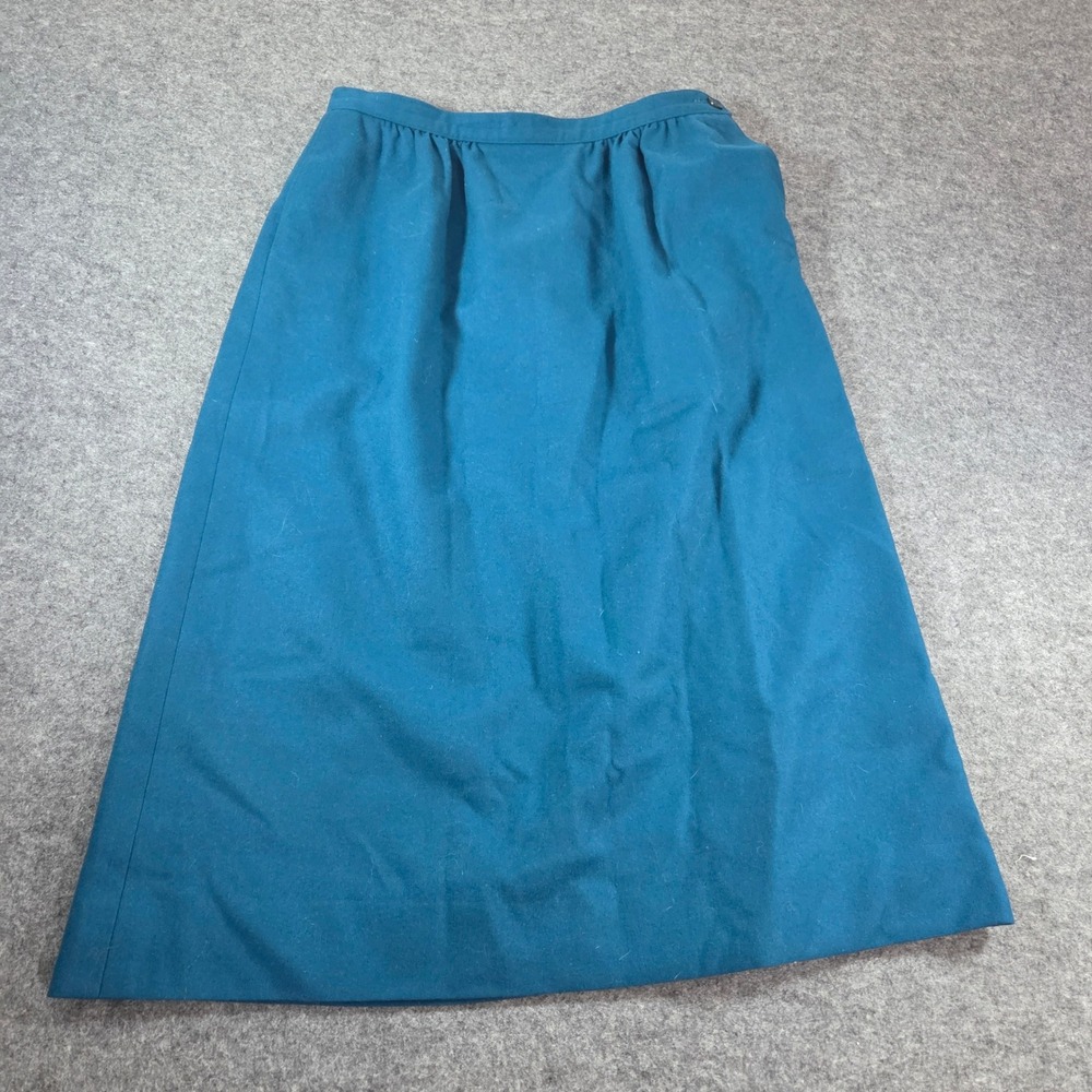 Vintage Pendleton 100% Virgin Wool Skirt Teal Blue Womens 28 Waist Midi USA